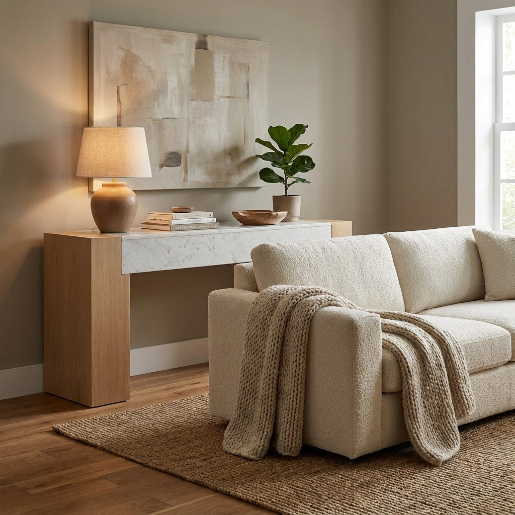 LH25 - Solid Wood Console Table with Marble Top