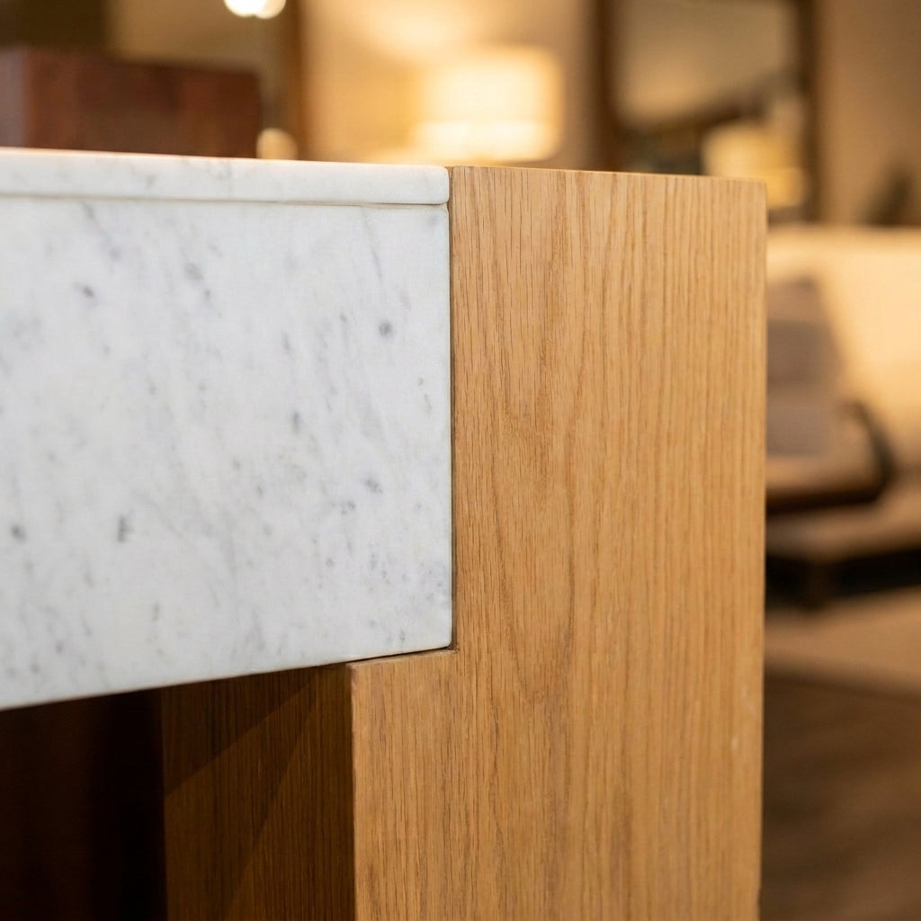 LH25 - Solid Wood Console Table with Marble Top