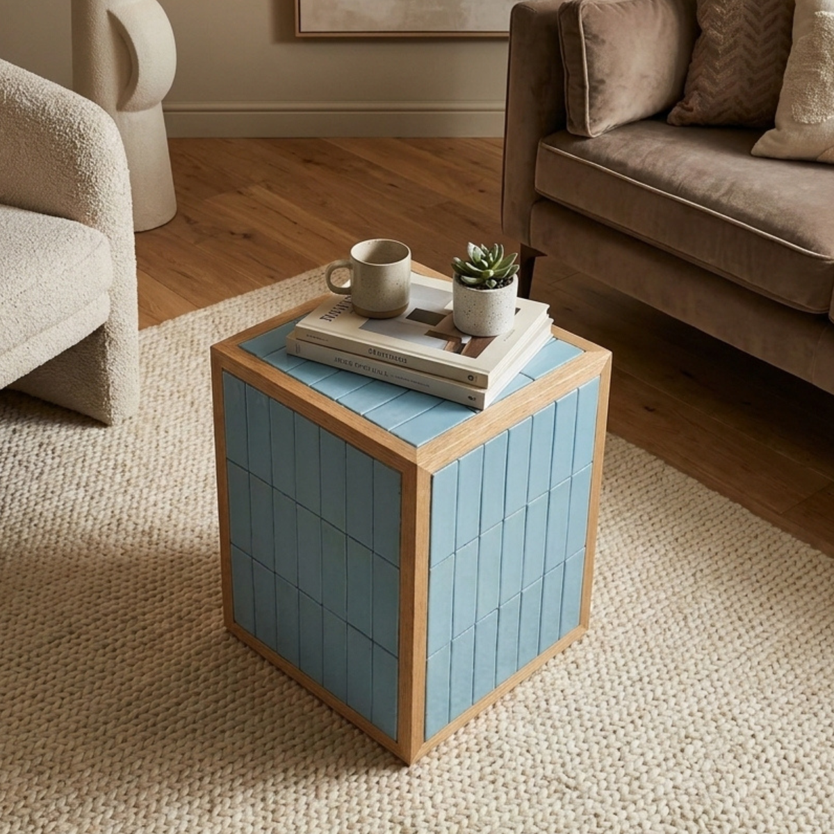 LH63 - Blue Solid Wood Tile Fitted