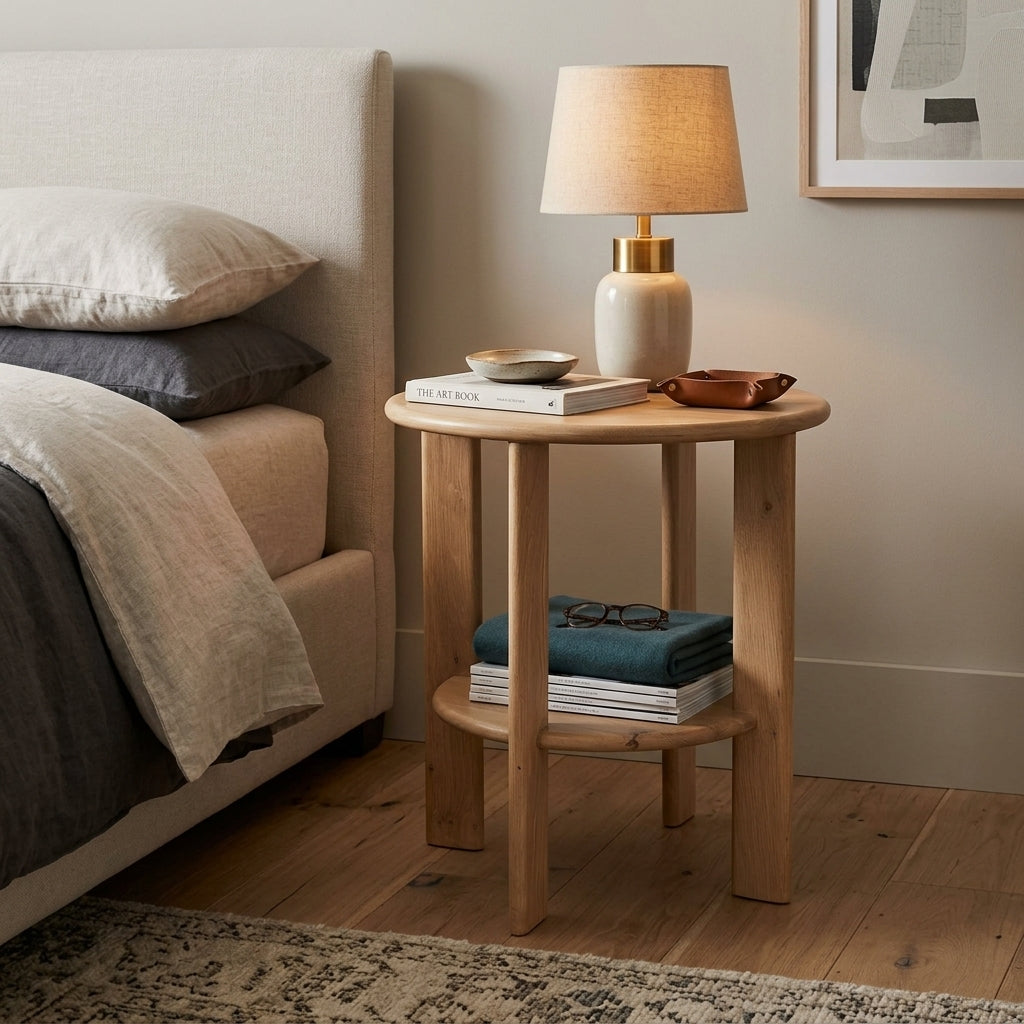 LH83 - Acacia Side Table with Bottom Shelf
