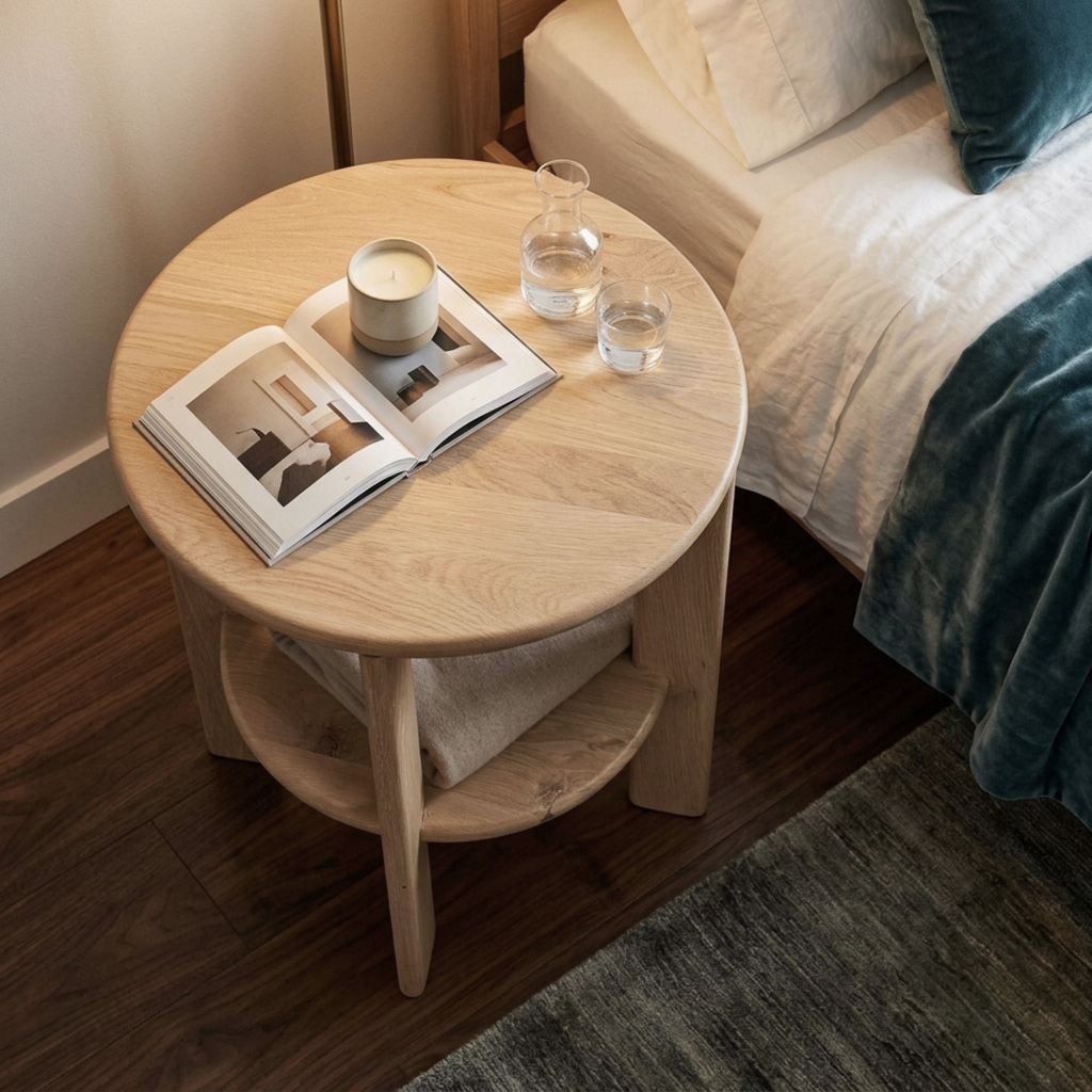LH83 - Acacia Side Table with Bottom Shelf