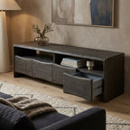 LH94 - Solid Acacia Open Shelf 4 Drawer Entertainment Stand