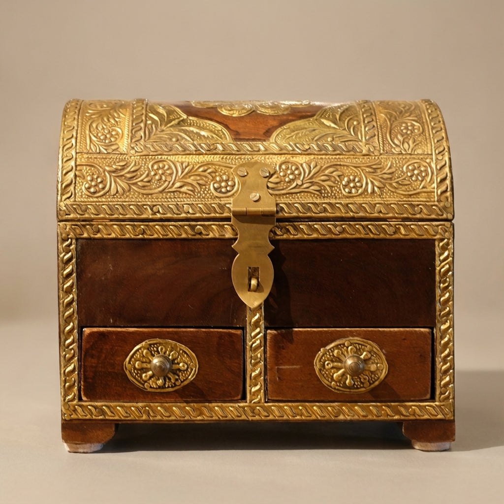 WB2 - Ornate Brass-Trimmed Wooden Storage Chest