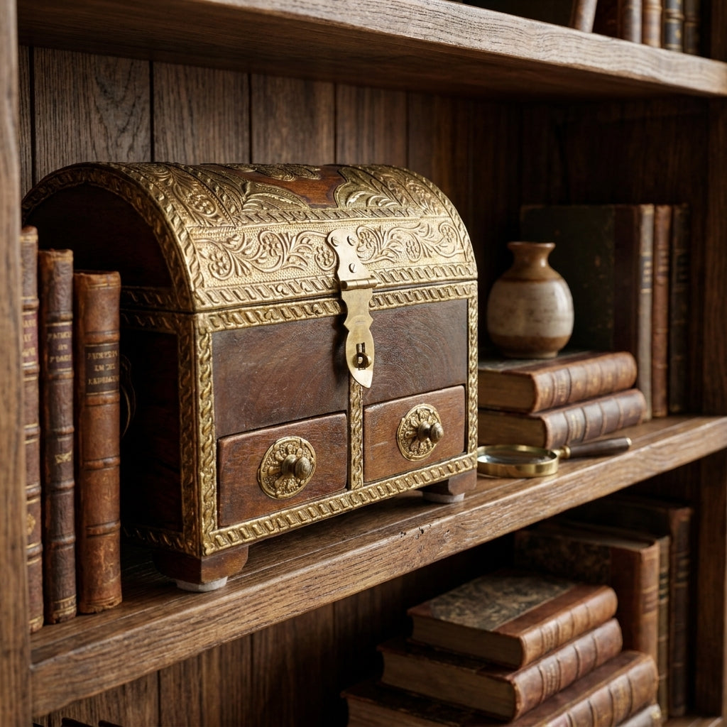 WB2 - Ornate Brass-Trimmed Wooden Storage Chest
