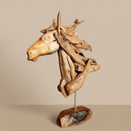 S39 - Sculpture Head Horse with Iron Base Teak Root