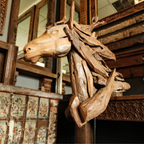 S39 - Sculpture Head Horse with Iron Base Teak Root