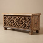 WS87 - Reclaimed Wood Fitted with Antique carving storage chest-bench