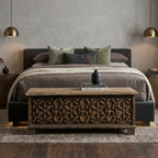 WS87 - Reclaimed Wood Fitted with Antique carving storage chest-bench