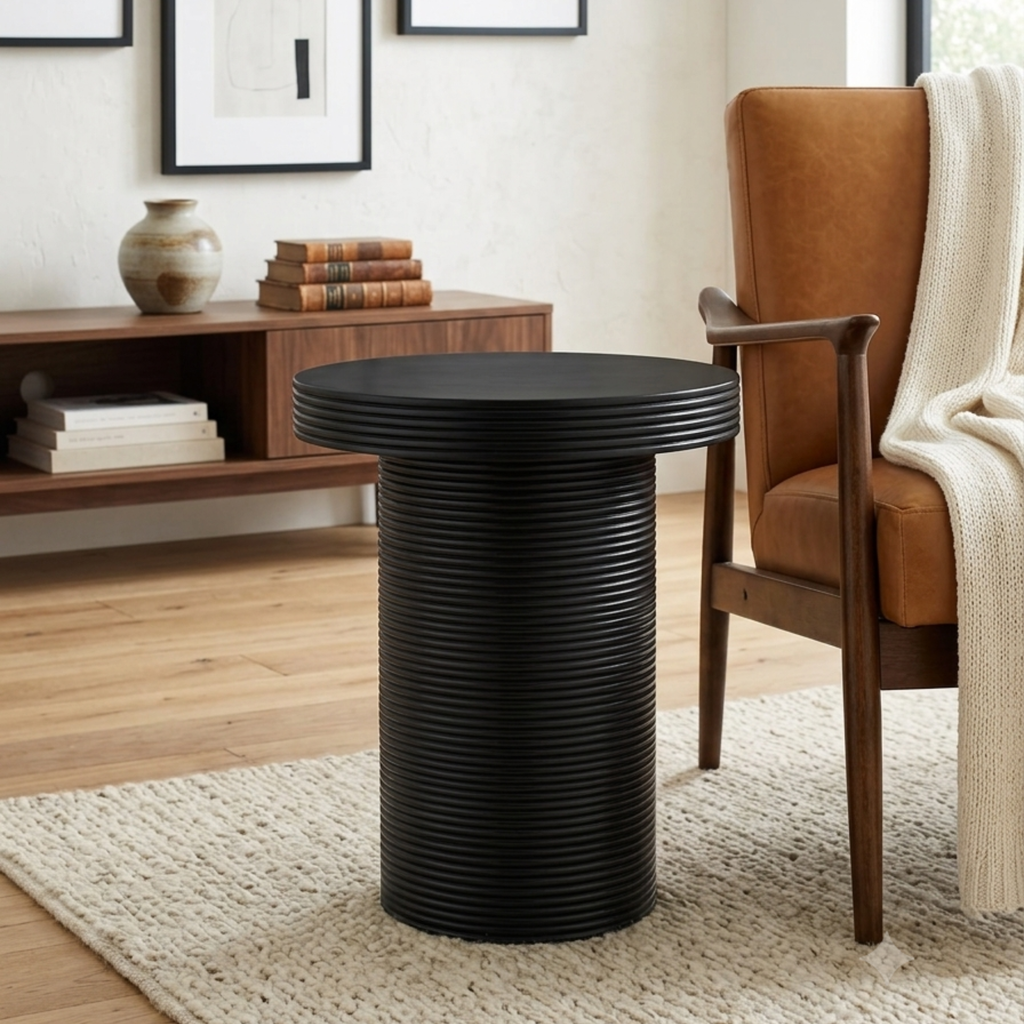 W002 - Solid Acacia Carved Side Table