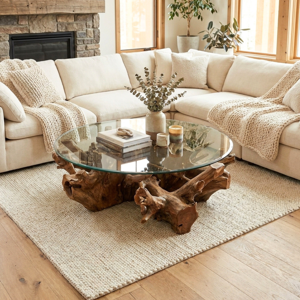 WS06 - Teak Root with Rounded Bevelled Glass Top
