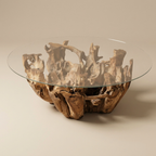 WS06 - Teak Root with Rounded Bevelled Glass Top