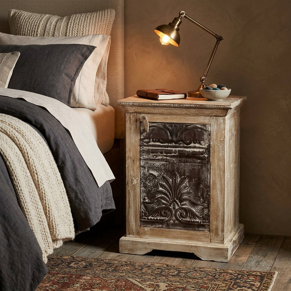 WS072 - Reclaimed Wood Antique Tile Night Stand