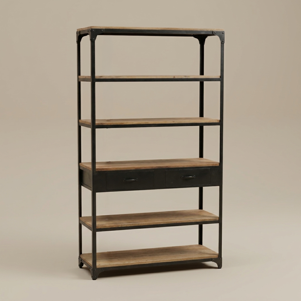 WS105 - 2 drawer wood iron shelf