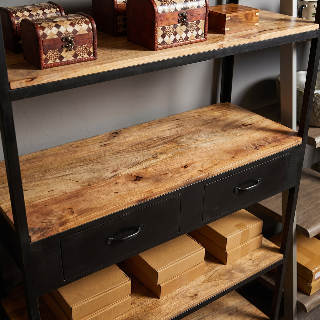 WS105 - 2 drawer wood iron shelf