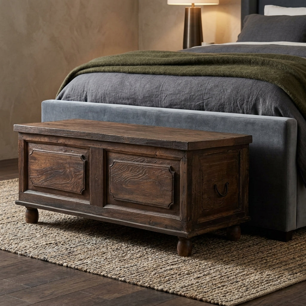 WS121 - Reclaimed Wood Antique Panel Fitted Storage Chest/Bench