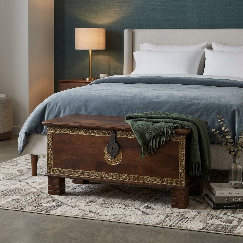 WS13 - Solid Wood Brass Fitted Storage Chest / Bench