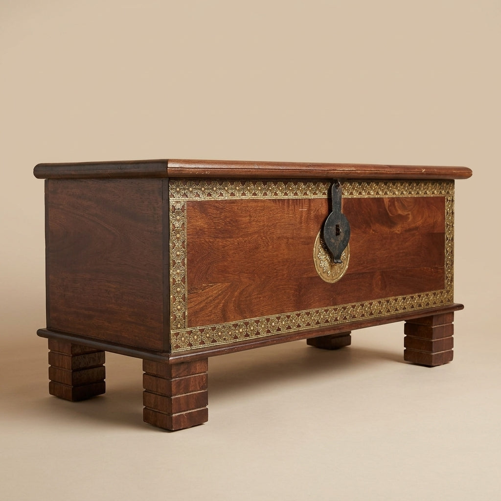 WS13 - Solid Wood Brass Fitted Storage Chest / Bench