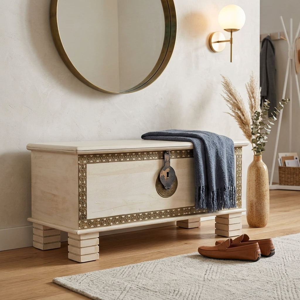 WS13 - Solid Wood Brass Fitted Storage Chest / Bench