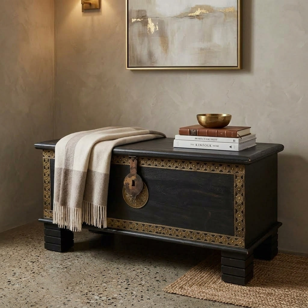 WS13 - Solid Wood Brass Fitted Storage Chest / Bench