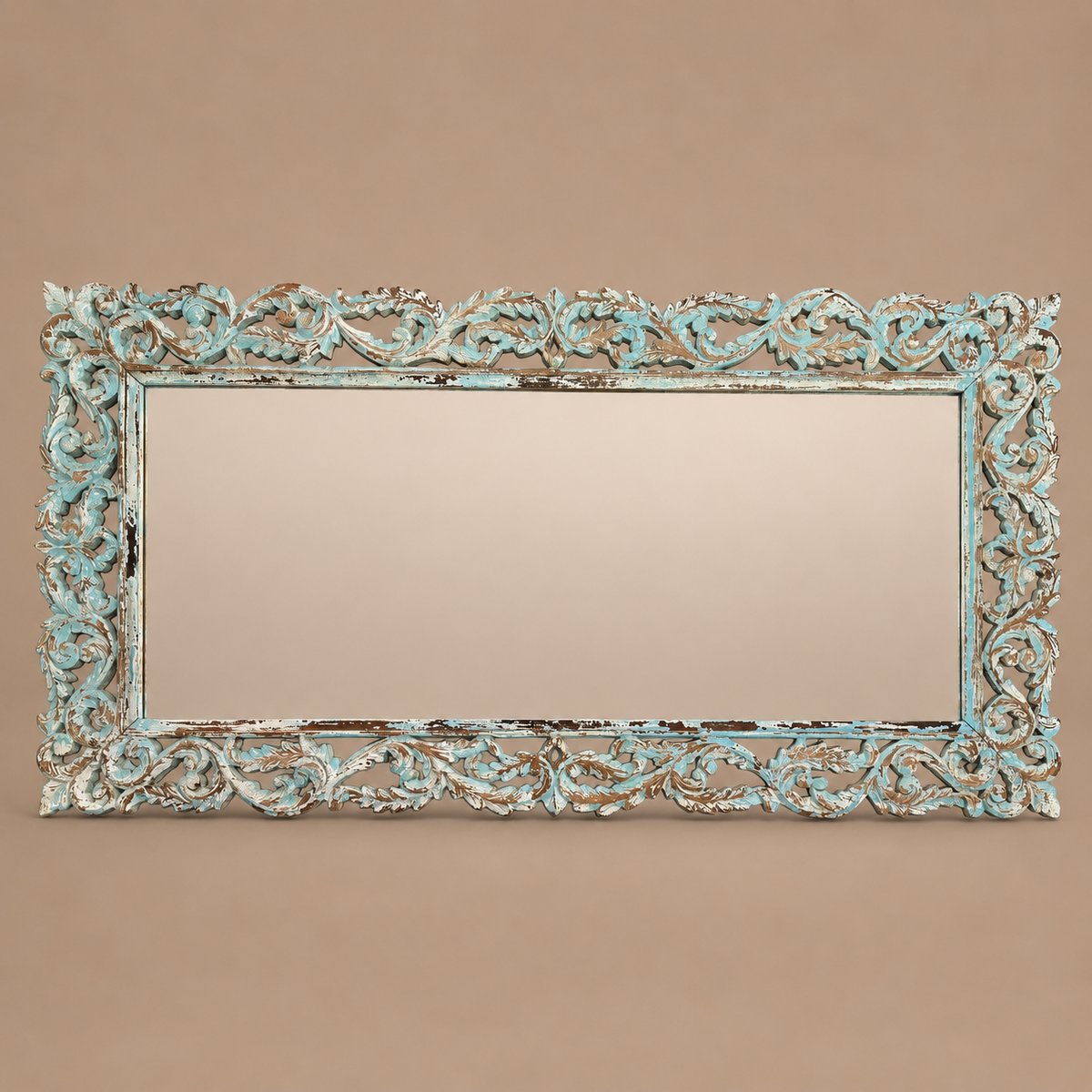 WS133M - Hand Carved Solid Wood Mirror 71_x35_ Blue