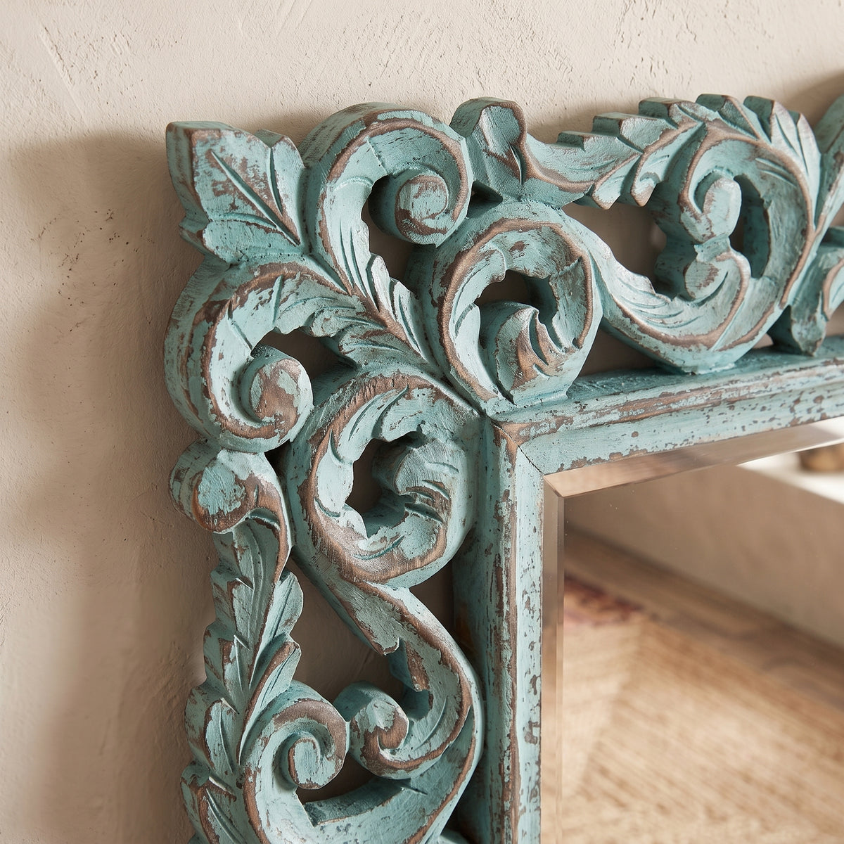 WS133M - Hand Carved Solid Wood Mirror 71_x35_ Blue