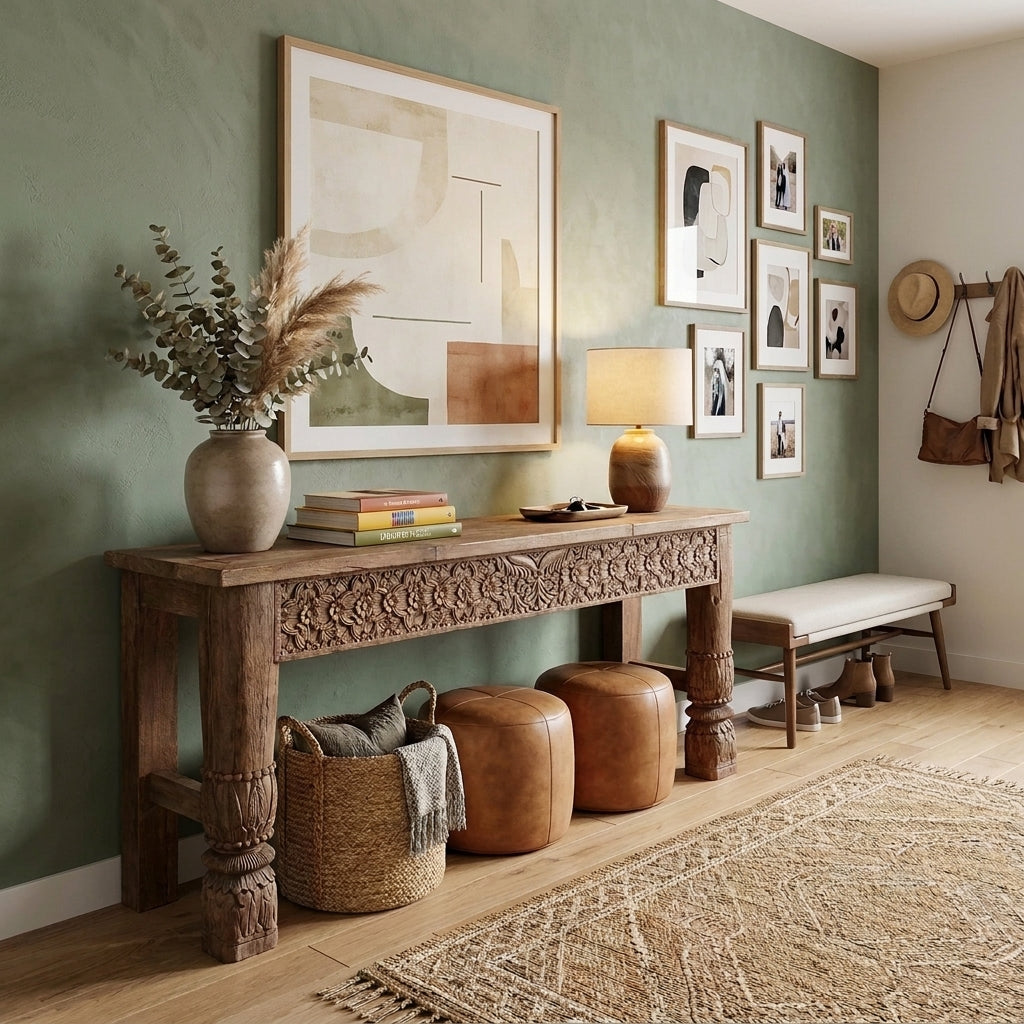 WS167373 - Reclaimed Wood Hand-Carved Console Table