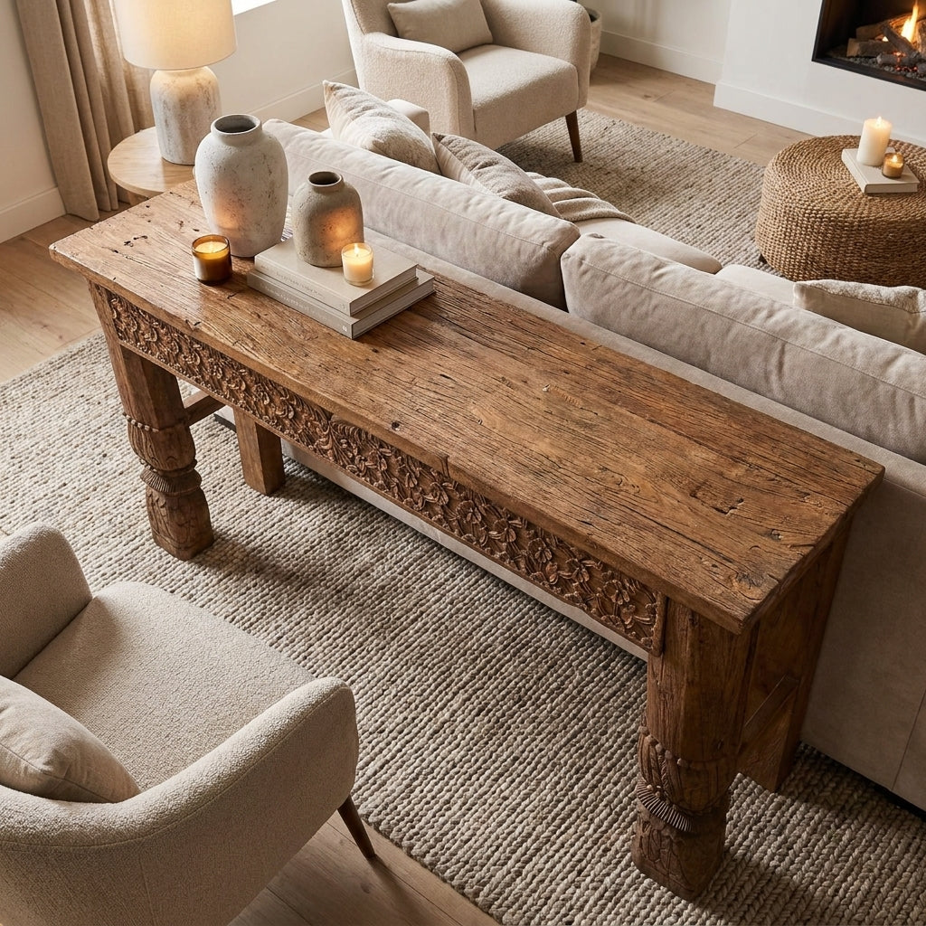 WS167373 - Reclaimed Wood Hand-Carved Console Table
