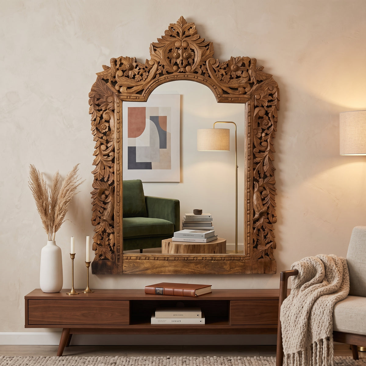 WS197 - Solid Wood Hand-Carved Framed Mirror 49_x36_