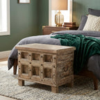 WS21 - Reclaimed Wood Antique Panel Storage Chest / Bench