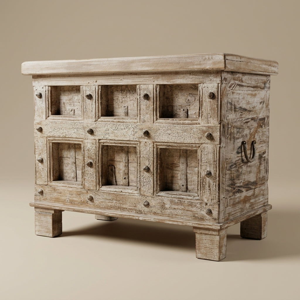 WS21 - Reclaimed Wood Antique Panel Storage Chest / Bench