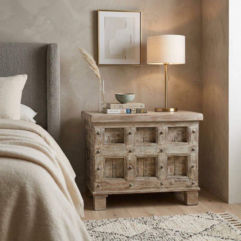 WS21 - Reclaimed Wood Antique Panel Storage Chest / Bench