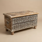 WS252391 - Reclaimed Wood Hand Carved Storage Chest-Bench