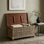 WS252391 - Reclaimed Wood Hand Carved Storage Chest-Bench