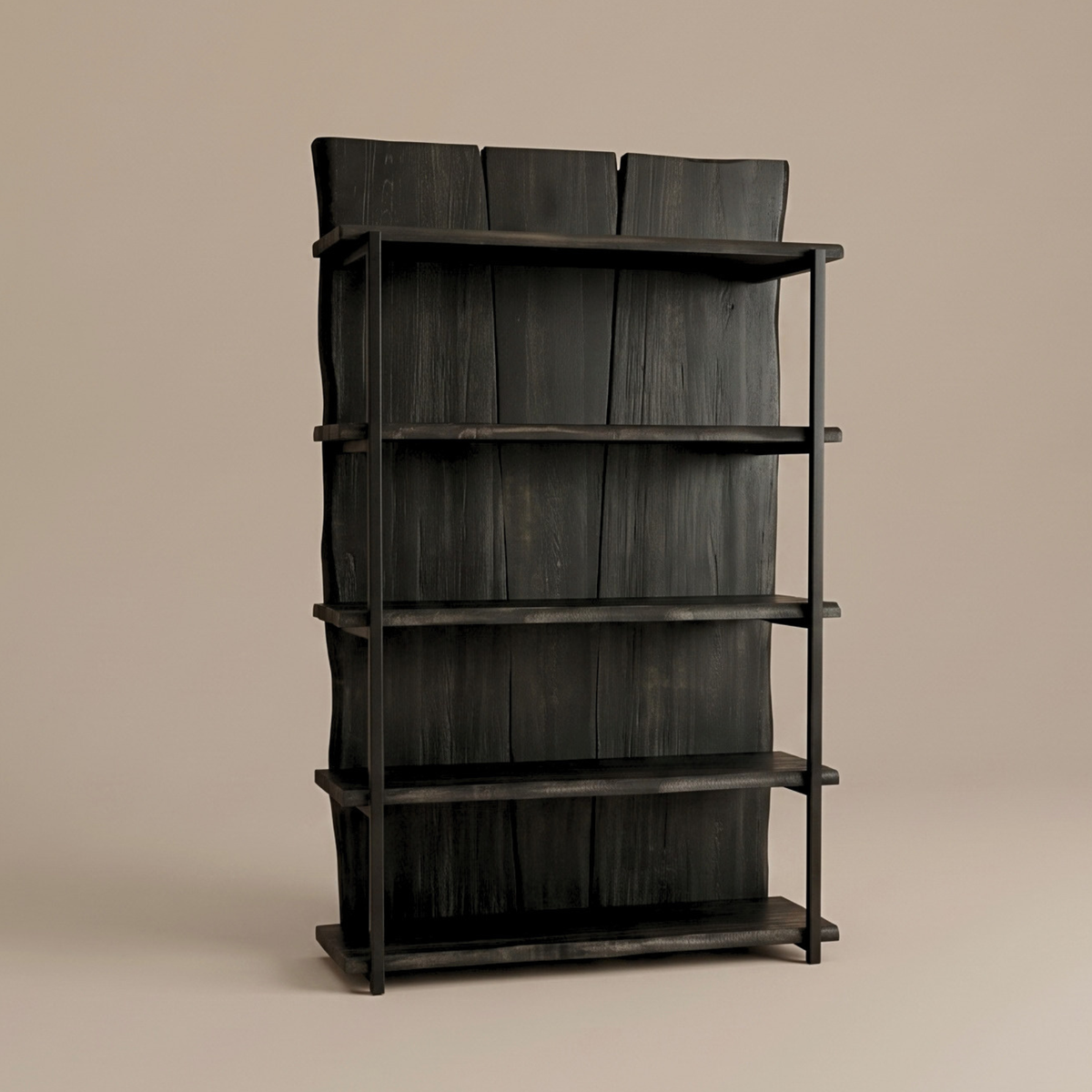 WS 31 - Live Edge Acacia Black Finish on Metal Frame Bookshelf