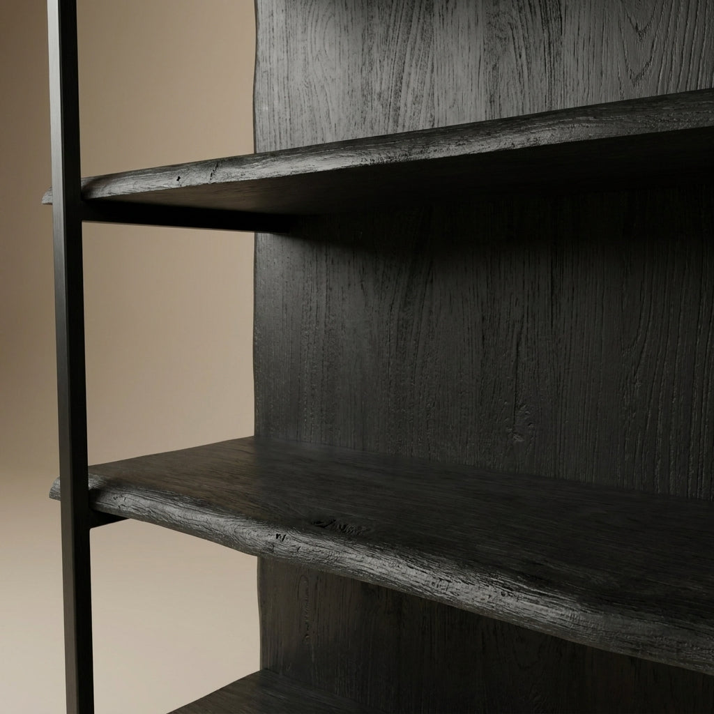 WS 31 - Live Edge Acacia Black Finish on Metal Frame Bookshelf