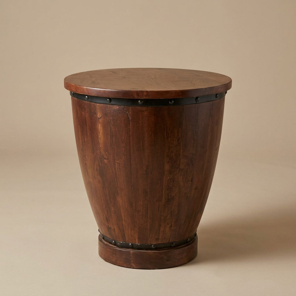 WS31 - Solid Acacia Barrel Style Side Table