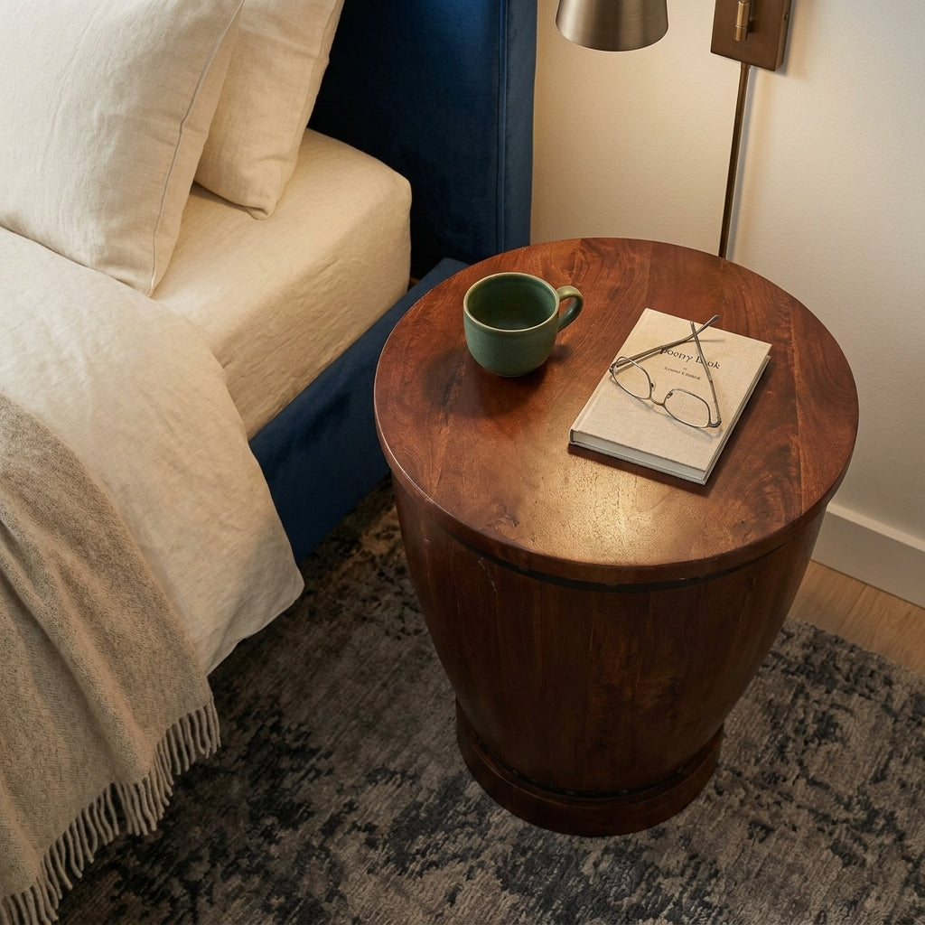 WS31 - Solid Acacia Barrel Style Side Table