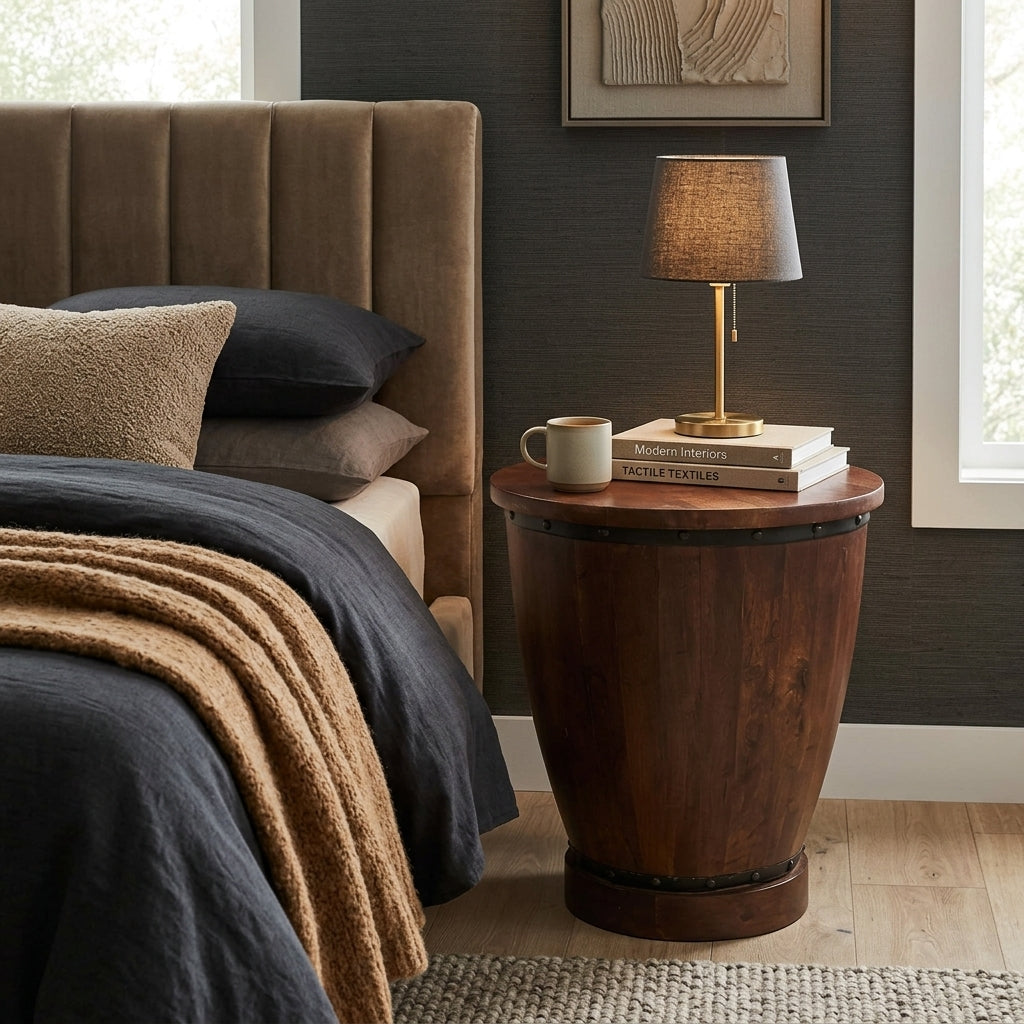 WS31 - Solid Acacia Barrel Style Side Table