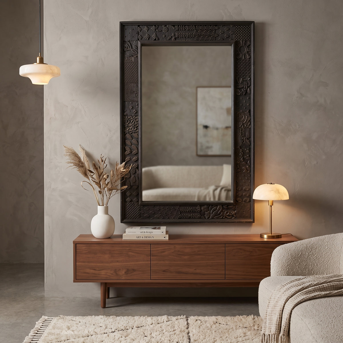 WS37M - Solid Wood Antique Stencil Framed Mirror 62_x37_