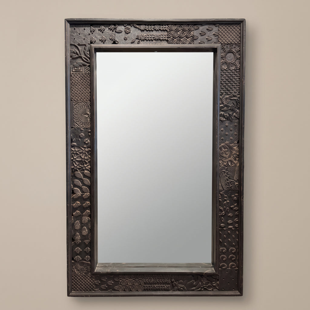 WS37M - Solid Wood Antique Stencil Framed Mirror 62_x37_