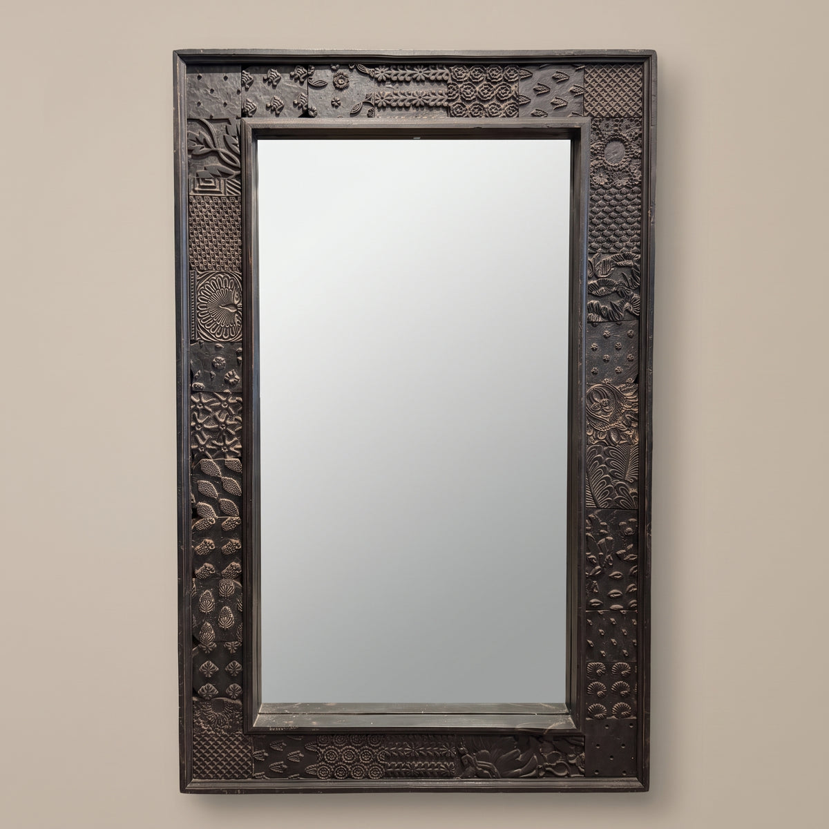 WS37M - Solid Wood Antique Stencil Framed Mirror 62_x37_