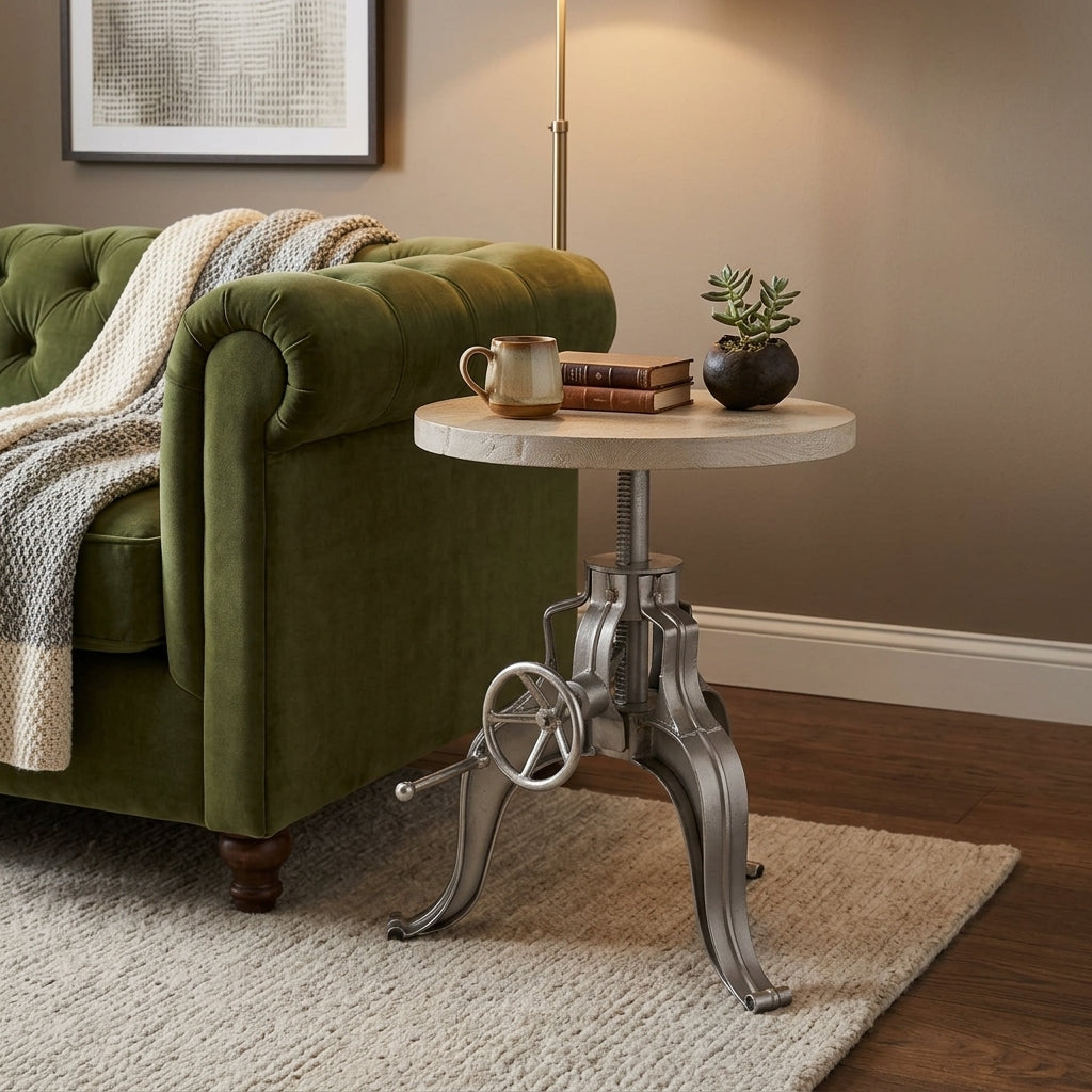 WS46 - Solid Wood Top with Iron Base Side Table