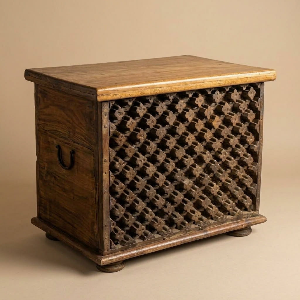 WS47 Reclaimed Wood Carved Antique Panel Storage Chest / Bench