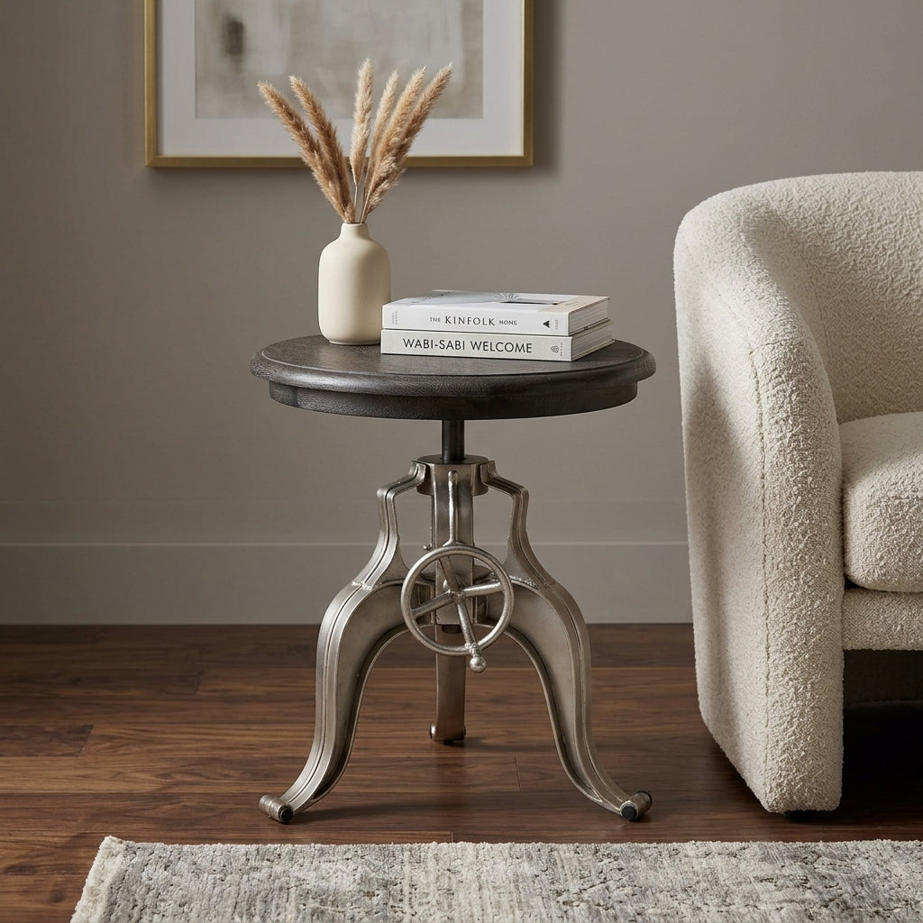 WS48 - Adjustable Crank Iron Base Side Table
