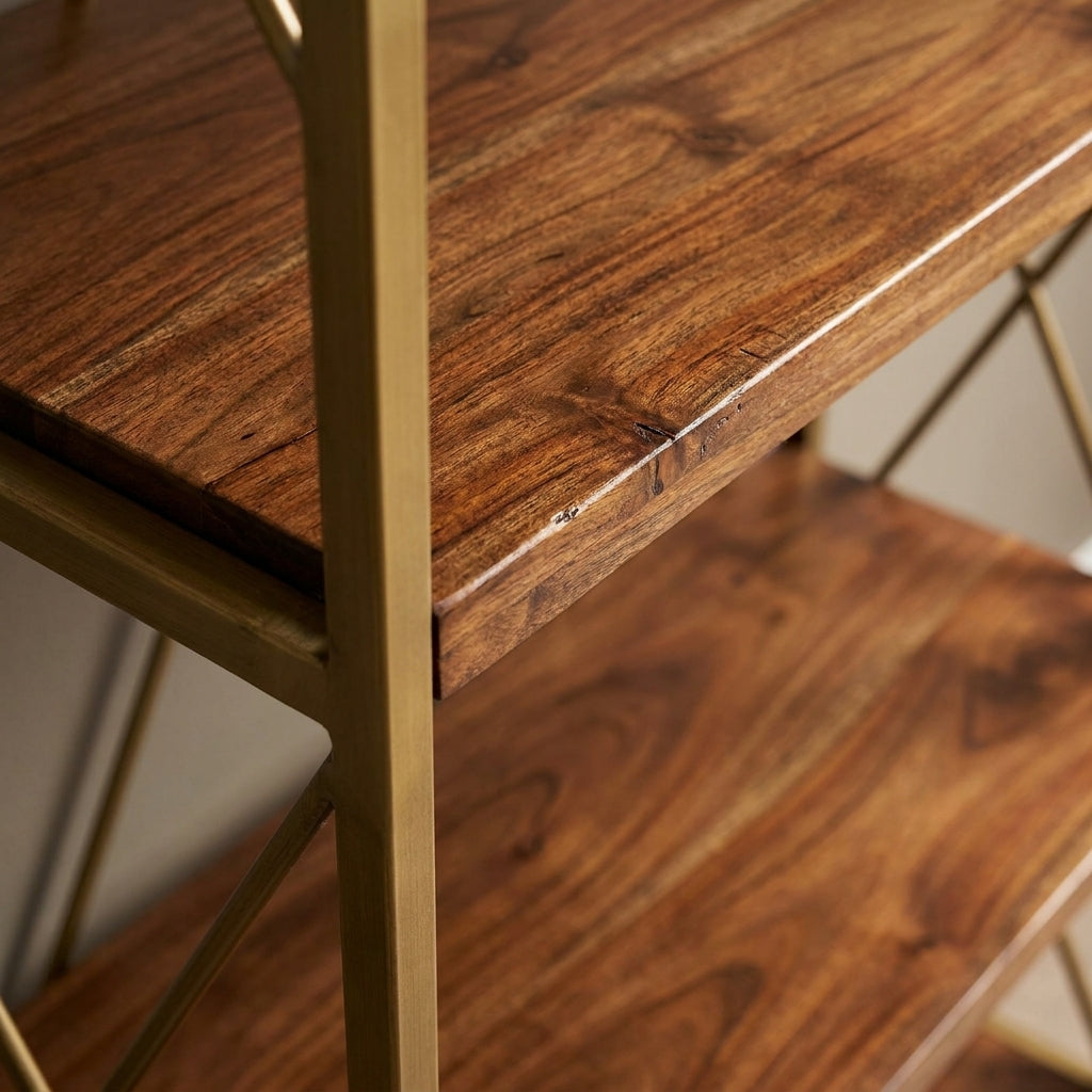 WS8 - Acacia on Metal Frame Bookshelf