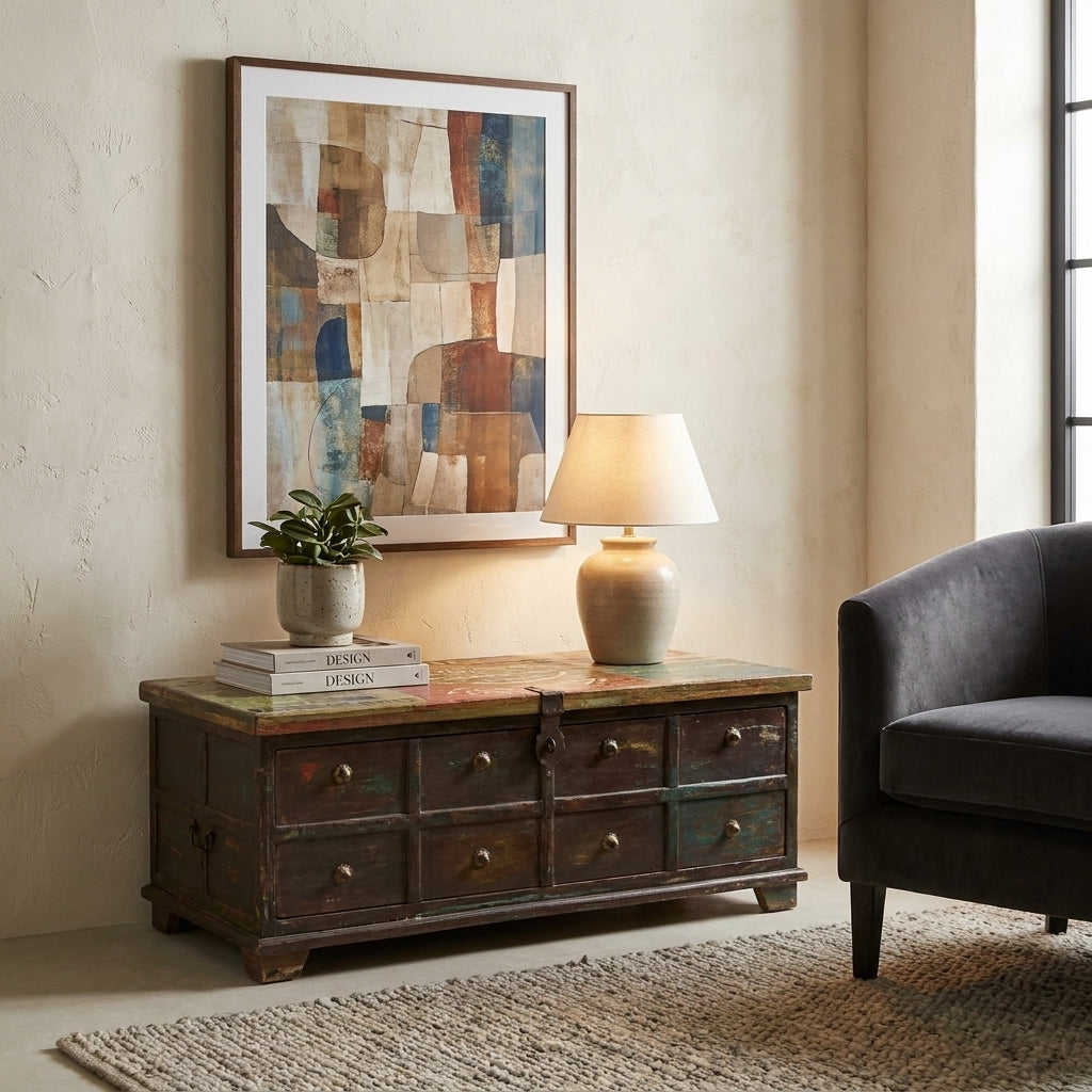 WS84 - Reclaimed Wood Painted & Metal Fitted storage Chest