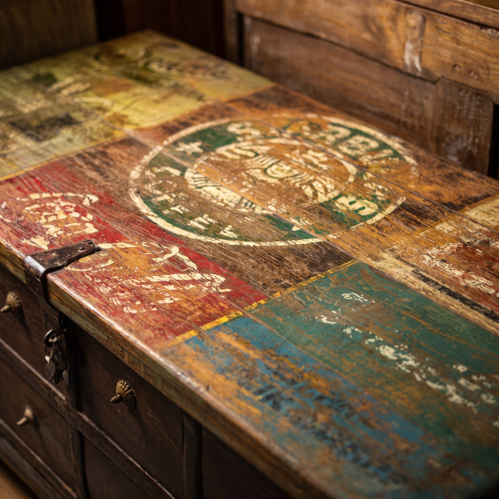 WS84 - Reclaimed Wood Painted & Metal Fitted storage Chest
