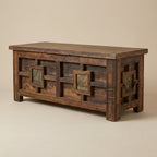 WS90 - Reclaimed Wood Antique Stencil Fitted Storage Chest-bench