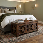 WS90 - Reclaimed Wood Antique Stencil Fitted Storage Chest-bench