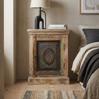 WS91 - Reclaimed Wood Carved Antique Door Night Stand